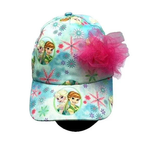 DISNEY Girls Frozen Anna & Elsa Baseball Cap Hat Adjustable One Size Blue Pink - Picture 1 of 9
